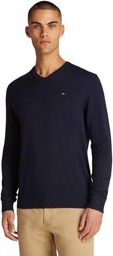 Tommy Hilfiger Men’s V-Neck Essential Cotton Jumper, Blue (Desert Sky), 3XL