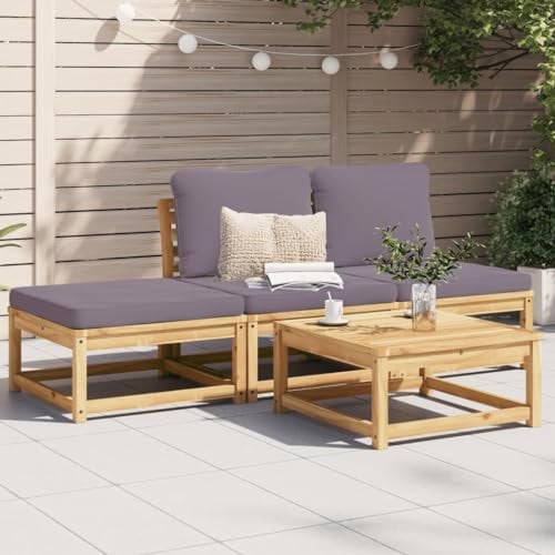 Keyroto Gartenlounge Holz Balkon Lounge Holz Gartenmöbel Set Holz Loungemöbel Holz Lounge Sofa Outdoor Sitzgruppe Ecksofa Terassenmöbel außen-Grau-4-tlg