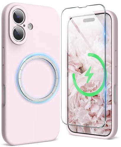 SURPHY Coque Magnetique pour iPhone 16, Coque Silicone Liquide de Protection Complète de l'Objectif de Caméra pour iPhone 16 6,1 Pouces, Rose Craie