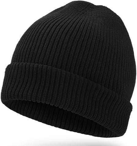 BARFULKER Beanie Mütze Damen Herren, Winter Beanie Mütze Warme Wintermütze Thermo Dehnbare Strickmützen Bequem Wollmütze Winddichte Laufmützen Geschenk Unisex, Schwarz