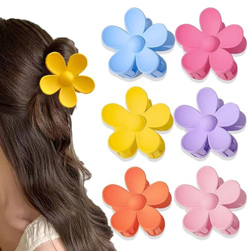 GFORI 6 Stück Blumen-Haarklammern, 7.3 cm große Hawaii Blumenklammer, dünnes, dickes, lockiges Haar für Damen, Matt Rutschfeste Hibiskus-Haarspange, Strand-Haar-Accessoires für Frauen
