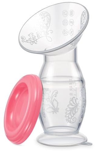 Yohcuro Manual Breast Pump, 4oz Food-Grade & BPA Free Silicone Pump with Lid, Breast Milk Collection, One-Size-Fits-All, High-Temperature Resistant, No-Leak Design (Pink)