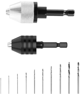 2 pieces keyless drill chuck,1/4 inch hex shank drill adapter,Schnellspannbohrfutter,bohrfutter adapter,0.3-6.5 mm and 0.3-3.6 mm 3-jaw drill chuck,Drill Chuck with 10 x 0.8-3.0 mm Drill Set (10)