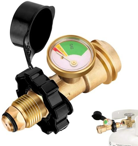 Guirfly1N1 Propane Tank Gauge Adapter Convert POL to QCC1 Type 1, Gas Bottle Level Indicator, Universal LPG Gas Level Indicator for BBQ, RV, Heater, Leak Detector Brass Fittings
