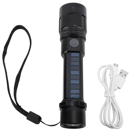 plplaaoo LED Taschenlampe Bright Zoomable Handheld 3 Lichtmodi USB Solar Ladung wiederaufladbares wasserdichtes Kompass -Design für Camping -Wanderwanderung im Freien