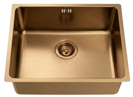 Essebagno Inoxa - Fregadero de 1 cubeta (54 x 44 cm, acero inoxidable, cobre cepillado)