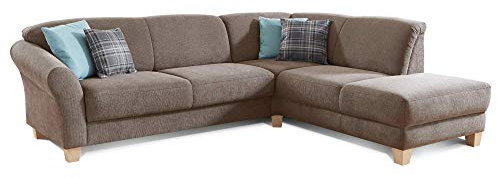 CAVADORE Ecksofa Gootlaand mit Ottomane rechts / Große Couch im Landhausstil / Inkl. Vorziehfunktion und Bettkasten / Mit Federkern / 257 x 84 x 212 / Braun