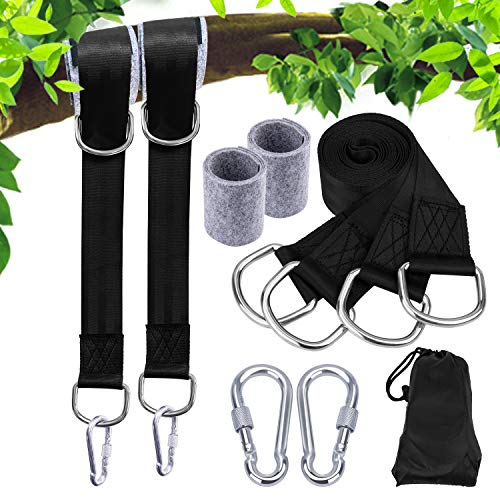 AUTFIT Hängematte Befestigung (Hält 1000kg), Schaukel Befestigung Schwerlast aus Reißfestem Polyester, Aufhängung Schaukel Gurt mit 2 Karabinern und D-Ringen, 2 Baumschutz Tuch, Aufbewahrungstasche