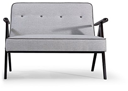 kleines Sofa mit Holz Couch Sofagarnitur Polstermöbel Polstersofa 2er 2-Sitzer Garten Terrasse Balkon Retro (Hellgrau)