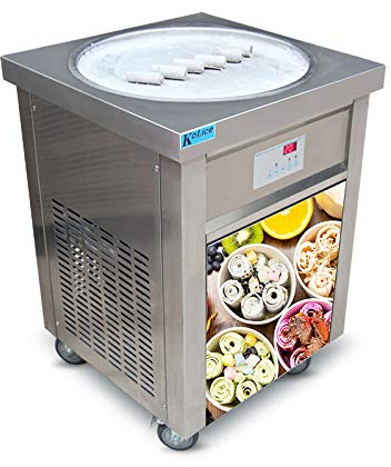 EE. UU. Máquina de comida CE ETL 220V 55CM One redonda hielo Pan de hielo Freado Máquina helado frito Máquina de helados Rollo de helado para barras, cafés, tienda de helados