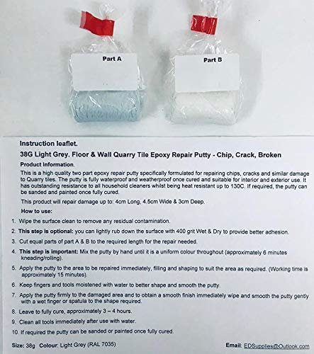 (Light Grey) Floor & Wall Quarry Tile Epoxy Repair Putty - Repairs Chips, Cracks & Defects. 38g