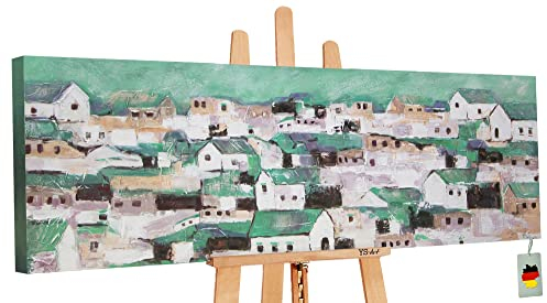 YS-Art Acrylbilder auf Leinwand Handgemalt Südquartier | Gemälde Abstrakt Wohndecor | Gemälde modern | Acrylbild Schlafzimmer Office| Wandbild Kunstbild mit Rahmen