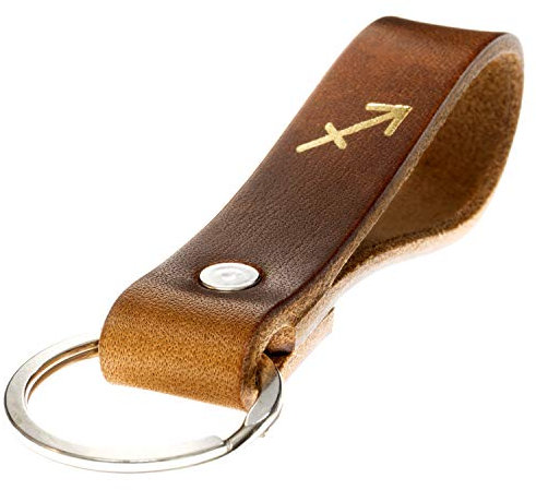 ELBERCRAFT® Schlüsselanhänger Leder Sternzeichen Schütze Gold geprägt das kleine Geschenk zum Geburtstag für deinen Lieblingsmenschen Frau oder Mann Handmade in Germany