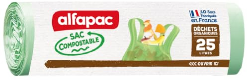 Alfapac - 10 x 25L Bags with Handles - Biodegradable Bin Liners - 100% Biodegradable - Pack of 2 - Green Bags 56 x 50 cm