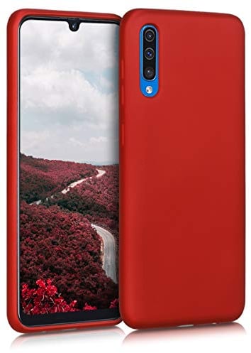 kwmobile Case kompatibel mit Samsung Galaxy A50 Hülle - Schutzhülle aus Silikon metallisch schimmernd - Handyhülle Metallic Dunkelrot
