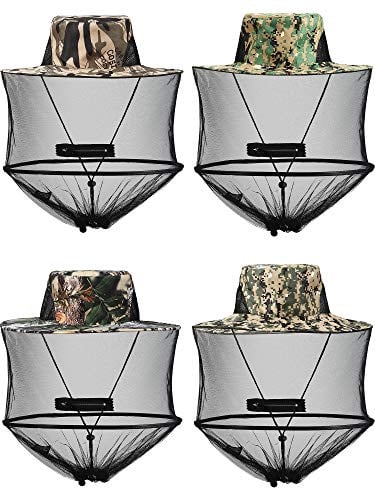 SATINIOR 4 Pieces Mosquito Net Hat for Insect,Mosquito Bug Net for Head with Zipper Foldable Fly Protection Hat with Netting for Women Men Outdoor Fishing Hiking Bee Gardening Camping Safari