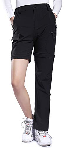 Hiauspor Damen-Zip-Off-Wanderhose-Atmungsaktiv-Trekkinghose Schnell Trockend Abnehmbar Outdoorhose Stretch Funktionshose Sommer Hosen (Schwarz, L)