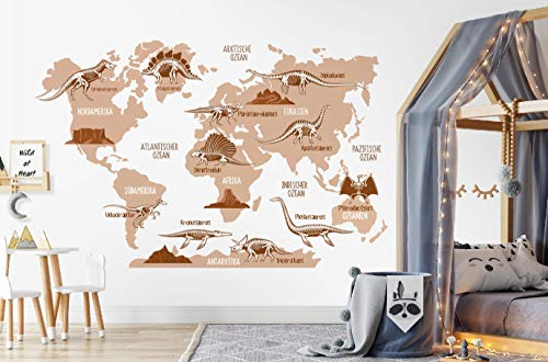 Osomhome Dino Wandtattoo Weltkarte Dinosaurier (160x100cm) | World Map Wall Decoration Wandsticker | Dino Deco Kinderzimmer Junge & Mädchen | Wandaufkleber Wandbild Kinderbilder os5040