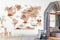 Osomhome Dino Wandtattoo Weltkarte Dinosaurier (160x100cm) | World Map Wall Decoration Wandsticker | Dino Deco Kinderzimmer Junge & Mädchen | Wandaufkleber Wandbild Kinderbilder os5040