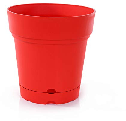 Mintra Home Pot de Fleurs Rond - Plastique Incassable - sans BPA - 21.6 cm de Diamètre - Planter des Fleurs, Jardinage, Plantes - Durable pour Intérieur, Extérieur, Terrasse, Pelouse (Rouge)