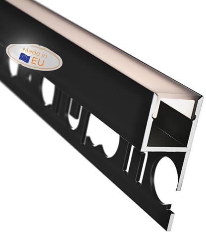Alupona Mola-Up LED Fliesenprofil I 5 x 2 m I Langlebige Aluminium Fliesen-Abschlussleiste für LED Streifen bis 1cm Breite I LED Trockenbauprofil schwarz I Fliesenschiene + Acryl Abdeckung schwarz