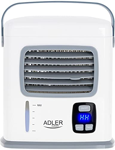 ADLER AD 7919 Tischventilator 3 in 1 Luftkühler, Verdunstungskühler, batteriebetrieben, USB-Verbindung, 500 ml. Wassertank, sehr leise, Timer 1-12 Stunde, Kühlen Reinigen und Befeuchten