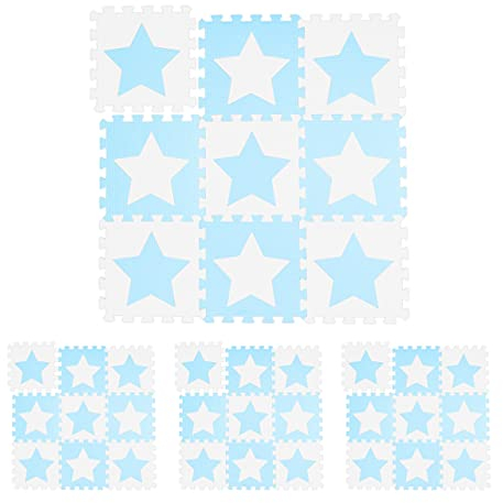 36 TLG. Puzzlematte Sterne, 72 Puzzleteile, Eva Schaumstoff, schadstofffrei, Spielunterlage 3,2 m², weiß-blau