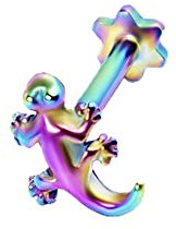BlackAmazement 316L Edelstahl Labret Ohrstecker Tragus Helix Piercing Eidechse Gecko Lizard Rosegold Silber Regenbogen Schwarz Damen (Regenbogen)