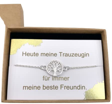 ONDEGO Lebensbaum GESCHENK Trauzeugin fragen HANDMADE in GERMANY Armband Karte (Armband Silber, Text A)