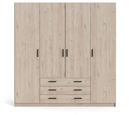 PKline Spell Kleiderschrank B183cm 4 Türen 3 Schubladen Hickory Schlafzimmer Schrank