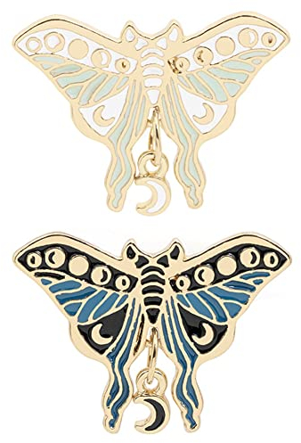 2 Stück Personalisierte Schmetterlingsmotte Emaille Pins Mond Sternenhimmel Reverie Brosche Tasche Brosche Abzeichen Anstecknadel Gothic Schmuck Geschenk für Freunde, Metall