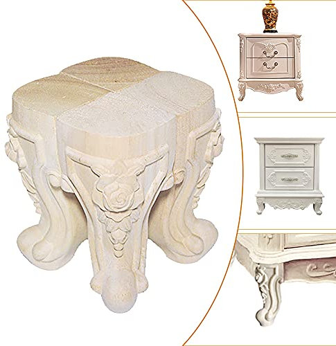 JAYEUW Lot de 4 pieds de meubles en bois de style européen, pieds de meuble sculptés, pieds de canapé, pieds de table