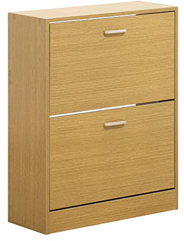 Brigros WeHome - Scarpiera salvaspazio disponibile in diversi modelli e colori con ante a doppio ripiano, scarpiera legno, porta scarpe salvaspazio, scarpiera componibile (Rovere Chiaro, 2 Ante)