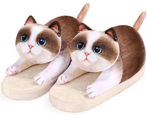 Openhahaha Chausson Femme Peluche, Chaussons Maison Chaude, Pantoufles Femme Confort, Pantoufles Hiver avec Chat Mignon, Slippers Antidérapant Mousse Mémoire Pour Intérieur/Extérieur (Chiffon Poupée)
