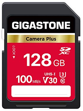 Gigastone 128GB SD Card, Camera Plus, V30 SDXC Memory Card High Speed UHD Video Compatible with Canon Nikon Sony Pentax Kodak Olympus Panasonic Digital Camera, with 1 Mini case