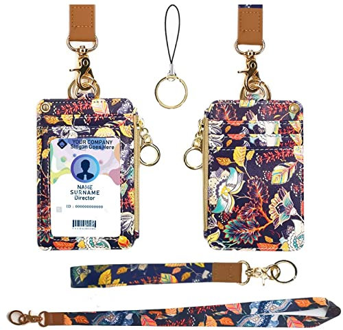 Schlüsselband Geldbörse,Wallet Lanyard,lanyards for id Badges,lanyards for id Badges for Women,Schlüsselband Geldbörse for Women,Fashion Badge Holder with Zipper (Weinlese-Blumen)