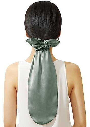 LILYSILK Seide Mütze & Scrunchies 2-in-1 - 100% Seide Haargummis für langes Haar mit Elastik, Avocado Grün