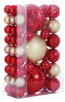 Christmas Ball Ornaments for Xmas Decorations,50 pcs Christmas Extra Large Tree Shatterproof Ornaments-Red&Gold (Combo of 5 Style in 3 Sizes)