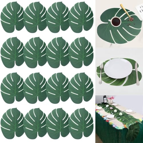 REDANHA Lot de 16 sets de table en feuilles de palmier artificielles pour fête à thème hawaïen, intérieur ou extérieur, salle à manger, mariage