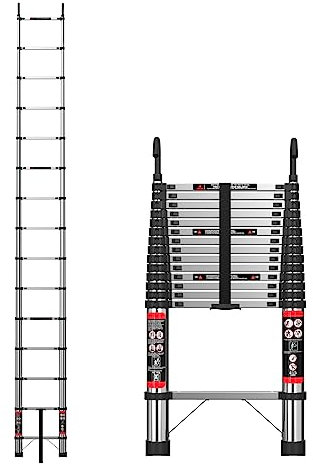 Scala telescopica 4,4 M/14,4 FT in acciaio inox, scala pieghevole estensibile con ganci staccabili, scala multifunzione portatile, 14 gradini, capacità 330 libbre