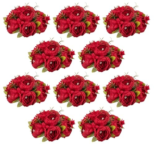 Inweder Pfingstrosen-Blumenkugeln für Tafelaufsätze – 10 Stück künstliche Hochzeitsblumen für Tafelaufsätze, künstliche Pfingstrosen-Kugel, Rosenkugel, Seidenblumenarrangements für Party, Tisch,