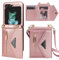 GUVAGI Handyhülle für Samsung Galaxy Z Flip 5 Hülle Case mit Band, Leder Klappbar Klapphülle Flip Case Reißverschluss Stoßfest Schutzhülle Aesthetic Mädchen Handy Hülle mit Kette (Rosa)