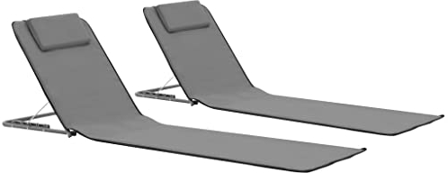 FIRBNUS Klappbare Strandmatte 2 STK. Stahl&Stoff Grau Strandmatte Klappbar Strandmatten Faltbar Strandmatte 2er Set Sonnenliege Strand Strandmatte Faltbar Strandmatte mit Lehne Verstellbar