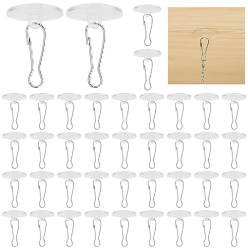 Ownkim 40 PCS Crochet Adhésif Plafond en Transparents avec 40 Clips Auto-Adhésifs - Solution Pratique pour Suspendre Moustiquaires, Décorations, et Guirlandes Lumineuses sans Percer