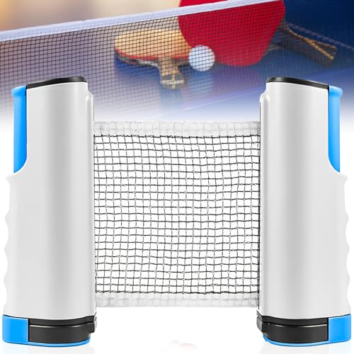 Tischtennisnetz, Tischtennis Netz 170(max) x20cm Tischtennis Netze Justierbarer Einziehbares Netz Ping Pong Ersatznetz, Beweglicher Reisehalter ideal für Arten von tischen(Blau+Weiß)