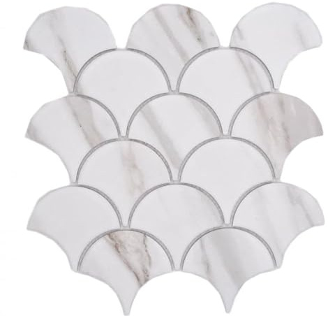 Keramik Mosaik Fächer Calacatta Fischschuppen weiß graubraun matt MOS13-FS112