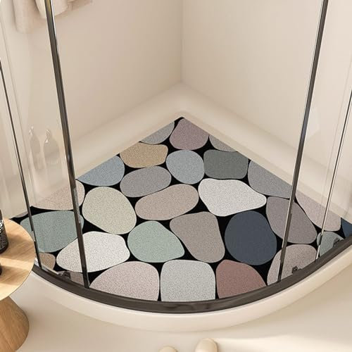 EUPXRHY Corner Shower Mat with Drainage Holes, PVC Loofah Curved Bath Mat Non Slip Anti Mould, Non Slip Shower Mats for Inside Shower,B,54x54cm(21x21inch)