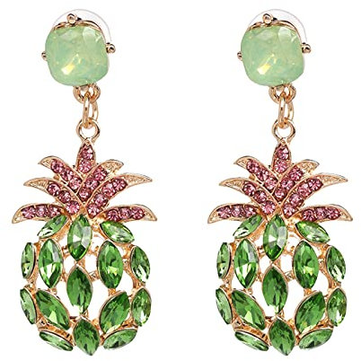 Clips Für Ohrringe Kreativer Trend-Schmuck mit Strass-Kristall-Ananas-Ohrringen Personalisierte Frucht-Ohrringe Dunkelblaue Ohrringe Glitzer (Green-1, One Size)
