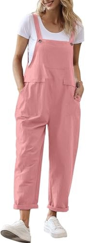 YESNO Women's Dungarees Casual Loose Long Sleeveless Overall Ladies Summer Plus Size Jumpsuit Playsuit with Pockets PINK PV9UK L