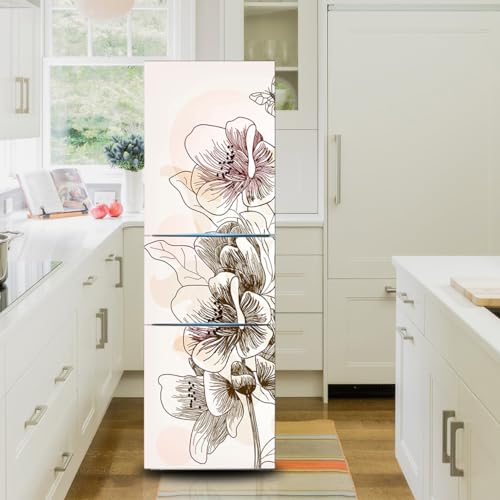 Fridge Wraps Kitchen Fridge Stickers Cover Full Doors, Fridge Sticker Full Covering Door Fridge Covers Decor, Freezer Skins Wall Stickers for Kitchen Decal, Hand -Painted Art Flower